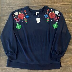 NWT Cato Women’s Top 14/16 Navy Blue Lightweight Knit Christmas Sweater Plus